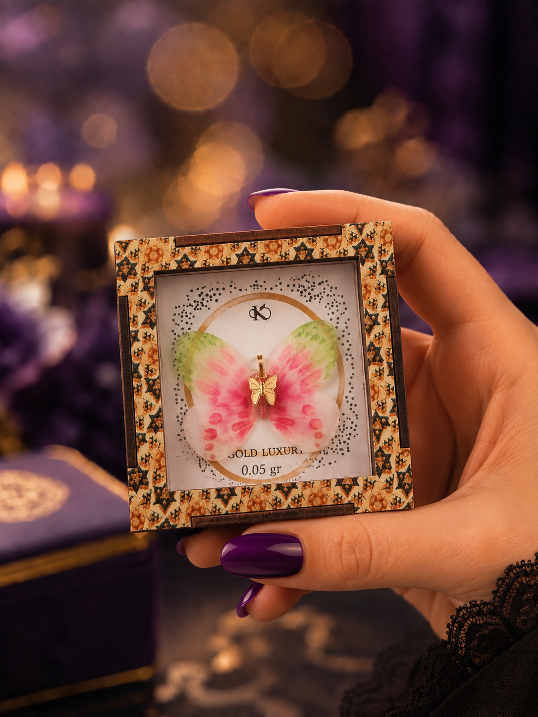 آویز گردنی پلاک طرح پروانه ۰.۰۵ گرم